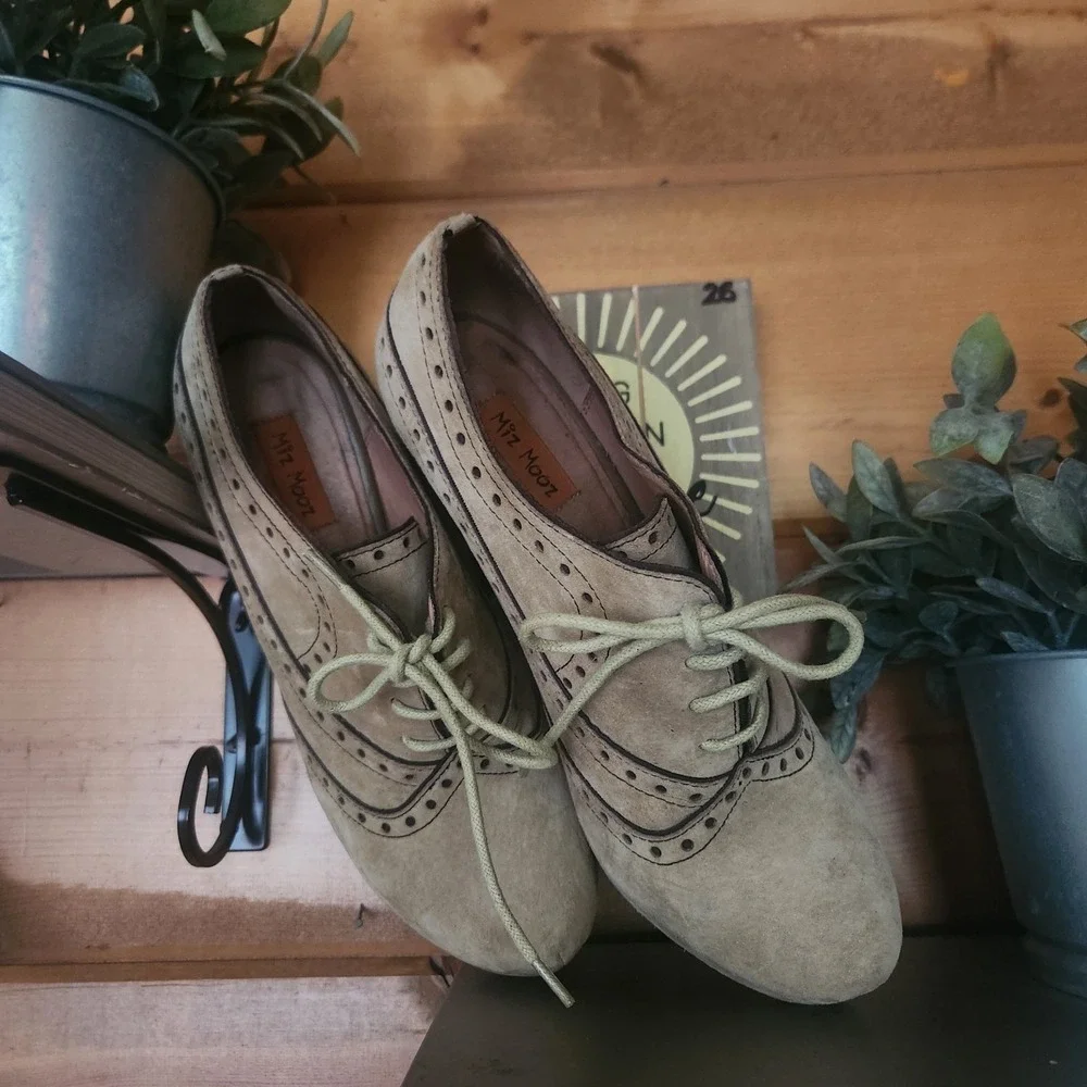 Miz Mooz Lance Platform Heels Suede Leather Oxford Wingtip Booties Boots Sz 8.5